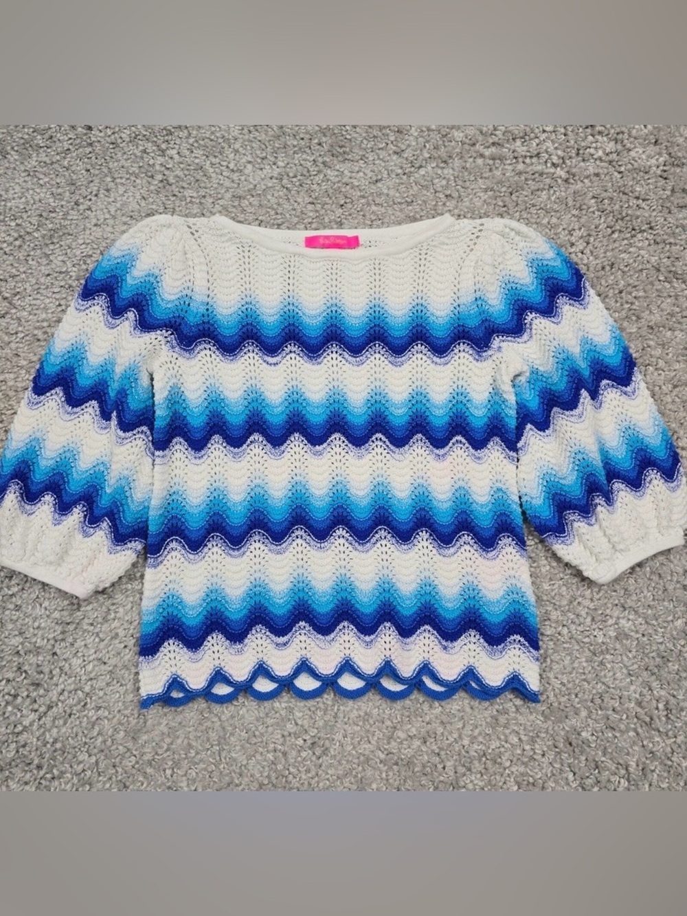 Lilly Pulitzer -Womens Crochet Stripe Navana Sweater Size M Blue Coastal Preppy‎